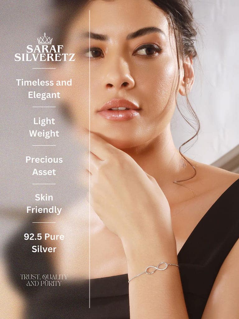 925 Sterling Silver Rhodium Plated AD Studded Infinity Charms Bracelet view 5