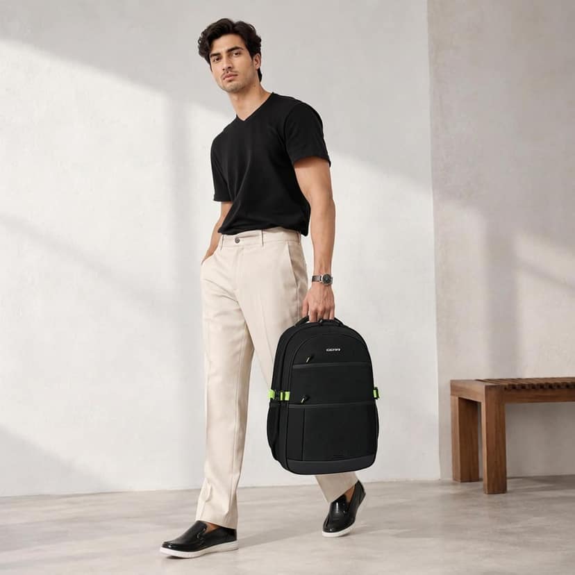 Swift 19"/34L Large Water Resistant Laptop Backpack with Raincover Protection | Travel Backpack | Casual Backpack for Men/Women (Black - Green) view 2