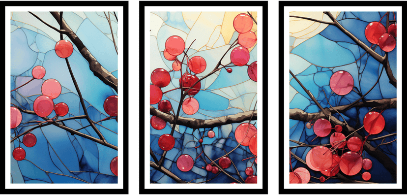SET OF 3 ABSTRACT FLOWER PAINTINGS 48in X 24in WITH BLACK FRAME view 2