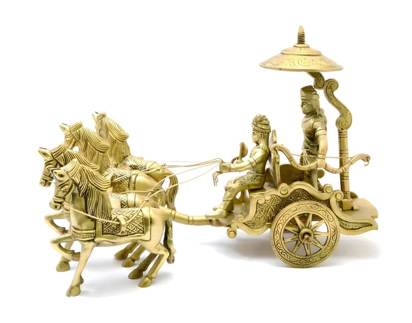 Brass Krishna Idol | Lord Krishna Statue for Home & Puja | Krishna Arjun Rath | Antique Krishna Idol | Spiritual Gift | Hindu God Murti view 2