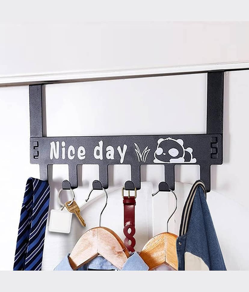 Nice Day Hook Hanger, 6 Hook Over-The-Door Rack, Heavy-Duty Carbon Steel Cartoon Design, Towel Hanger, Removable Door Hook for Coats, Scarves, Clothes