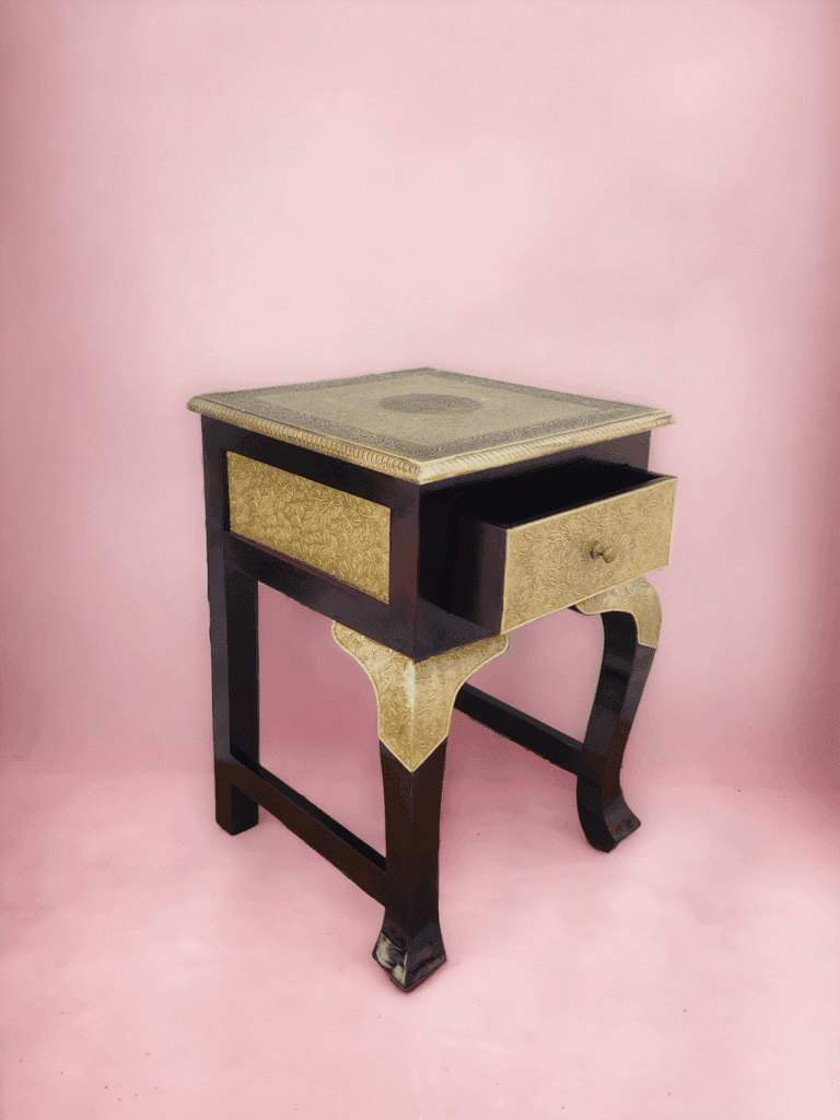 Wooden One Dwr Stool Brass Fited / Living Room / Bed room / Bed side / Side Table view 2