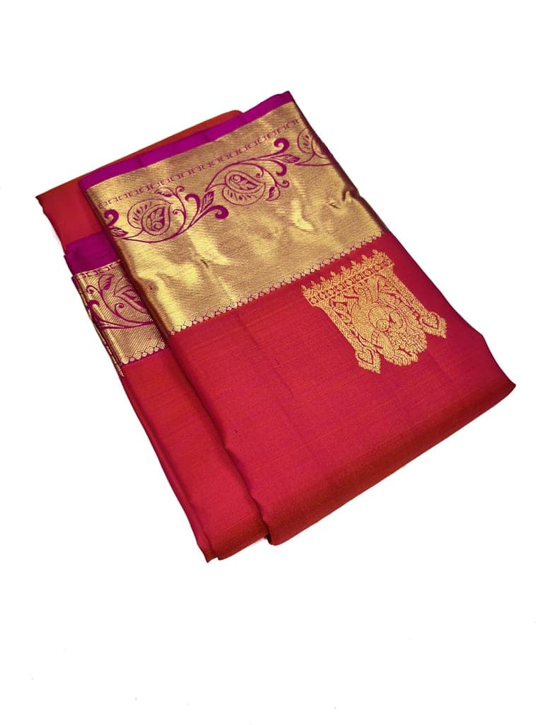 Pink Color Beautiful Peacock Butta Pure Kanjivaram Silk Saree view 2