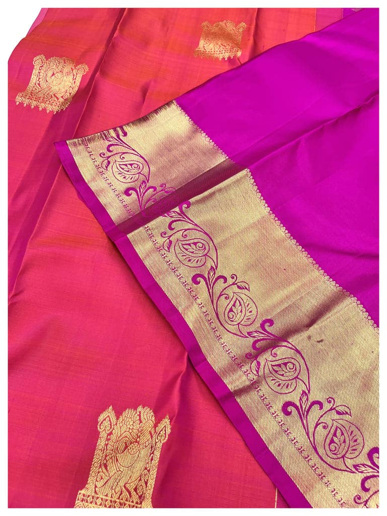 Pink Color Beautiful Peacock Butta Pure Kanjivaram Silk Saree view 4