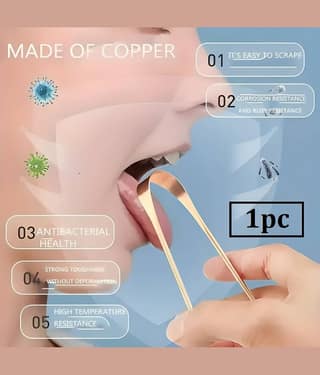 Improved Taste Sense & Oral Hygiene | 100% Pure Indian Copper Tongue Scraper To Prevent Bad Breath (pack of 1)