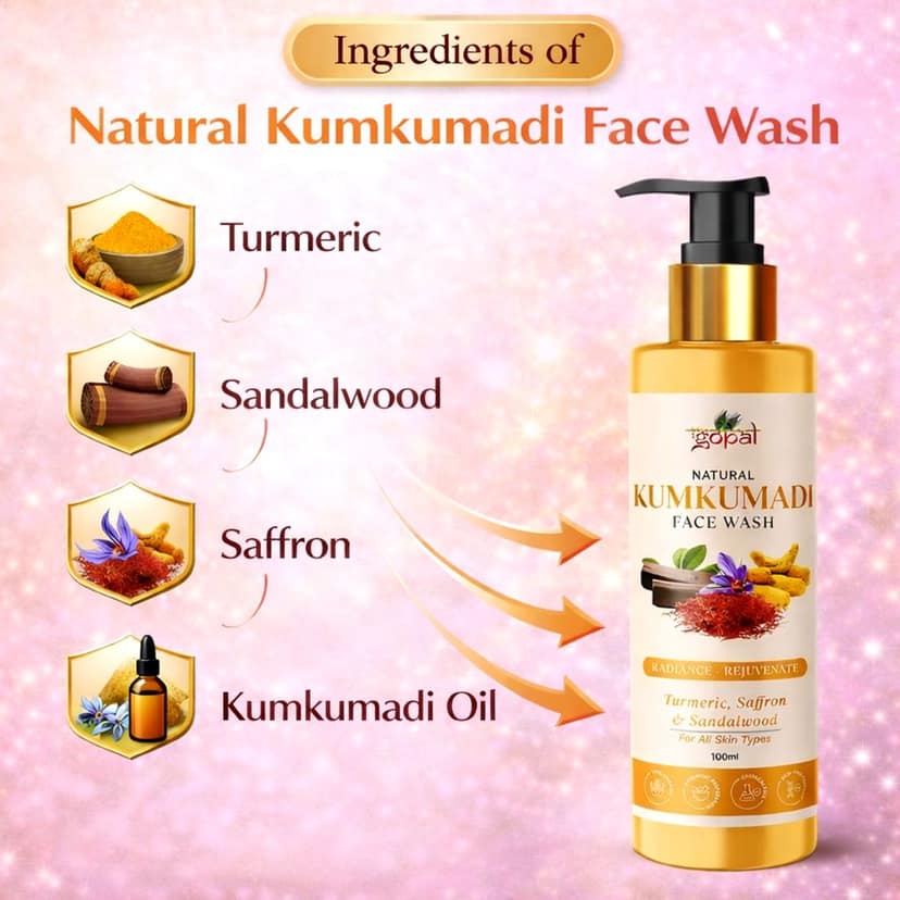 RamGopal Ayurveda Kumkumadi Face Wash with Natural Turmeric, Sandalwood, Saffron | Ayurvedic Formulation | SLS & Paraben-Free | Chemical-Free | For Radiant, Blemish-Free Skin | Deep Nourishment & Cleansing | For All Skin Types | 100ml view 4