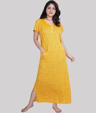 PURSA - Mustard Satin Women's Nightwear Nighty & Night Gowns ( Pack of 1 )