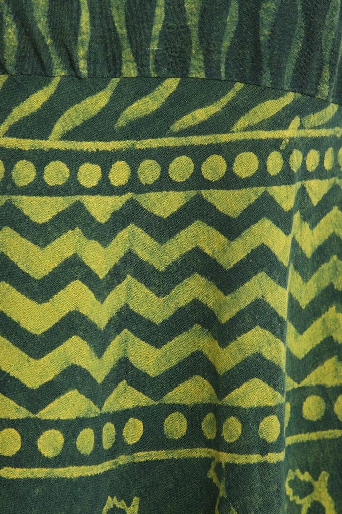 Hunter-Green Summer Dress with Block-Printed Elephants and Dori on Back view 4