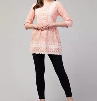 Orange Yellow Short Chikankari Kurti