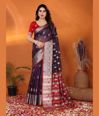 NightBlue Cotton Woven Saree With Unstitched Blouse Piece ( Yellow )