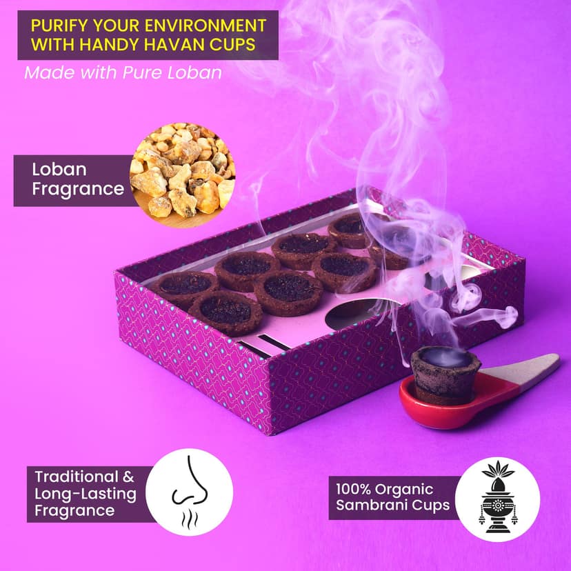 Manokamna Pure Sambrani Havan Cups – Made with Desi Cow Dung & Natural Herbs | Traditional Havan | 100% Natural Sambrani Cups – for Puja, Havan & Air Purification (Loban) view 2