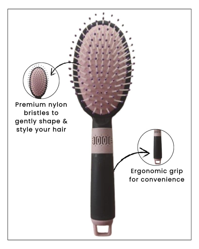 Hair Brush With Strong & Flexible Nylon Bristles having Anti-static Ball Tips, For Grooming, Straightening, Smoothing in Black Colour view 4