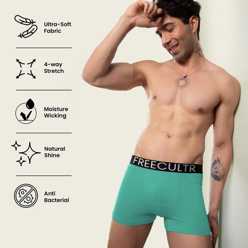 Freecultr Men's Underwear Organic Cotton (Ultrasoft Waistband) Premium Snug-Fit Trunk Pack of 1-Holly Green view 5