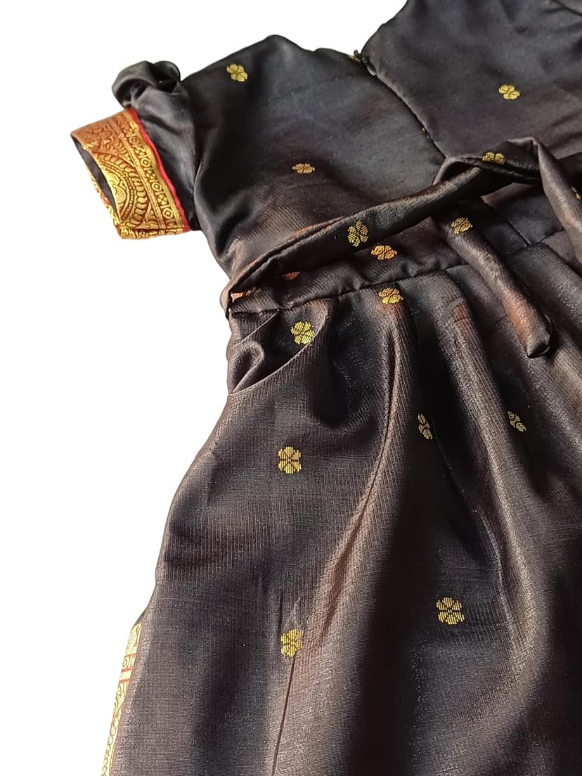 luster Black Frock Satin (Age 0 to 5 yly), Special for Makar Sankrat, Pedda Panduga, Makara Sankranti, Pongal, Magh Bihu, Magha Mela view 2
