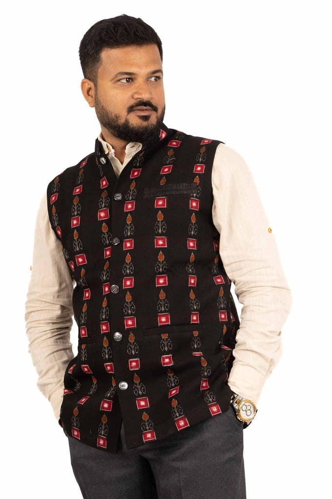 GHL � GUENDICHA HAAT LLP Sambalpuri Certified Handloom Men's Pure Cotton Modi Jacket view 2