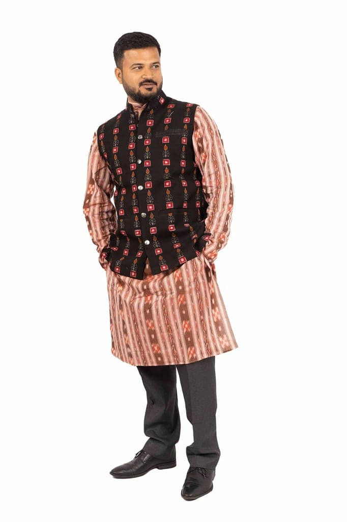 GHL � GUENDICHA HAAT LLP Sambalpuri Certified Handloom Men's Pure Cotton Modi Jacket view 4