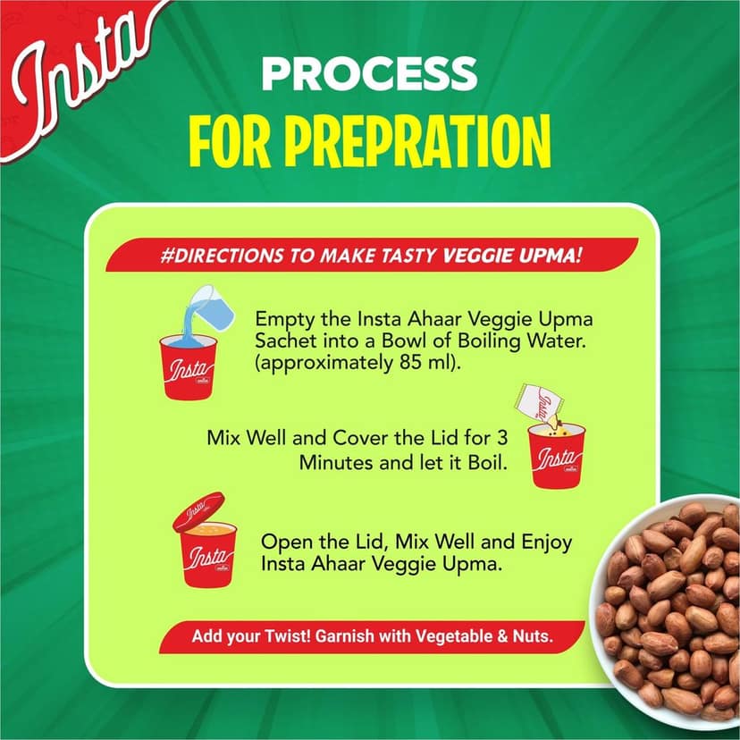 Insta Ahaar Veggie Upma - 60g | Ready-to-Eat | Instant Snack view 5
