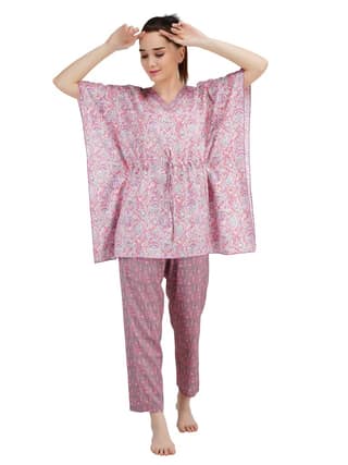 KOI SLEEPWEAR Women's Printed Rayon Chinese Collor Top & Pyjama Night Suit Lounge Wear