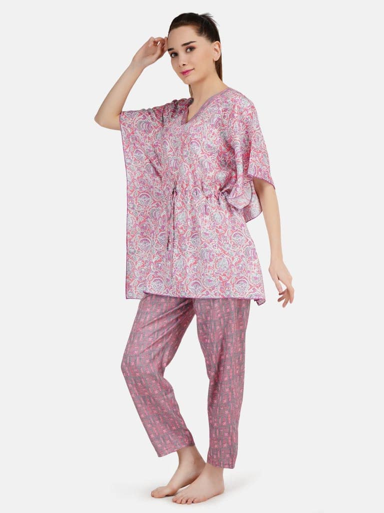 KOI SLEEPWEAR Women's Printed Rayon Chinese Collor Top & Pyjama Night Suit Lounge Wear view 3