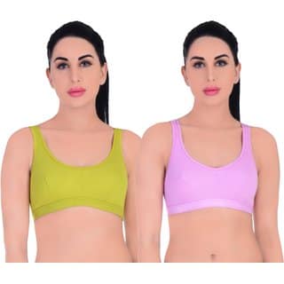 Empisto Branded Women's Parrot Green and BabyPink Colour Tennis Sports Bra (pack of 2)