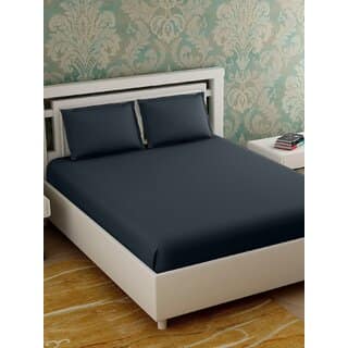 BLACK SOLID 280 TC KING BEDSHEET WITH 2 PILLOW COVERS BY GHAR AANGAN