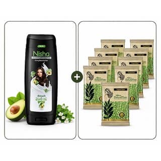 (Combo of 2) Nisha Nature Mate Henna Based Hair Color Black 10g (Pack of 10) & Nisha Avocado Shampoo 75ml Each (Pack of 4) for Men & Women