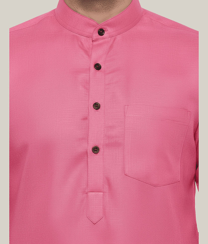 Balaji's Cotton Blend Solid Regular Fit Kurta Pyjama Set For Men ( Pink ) view 2