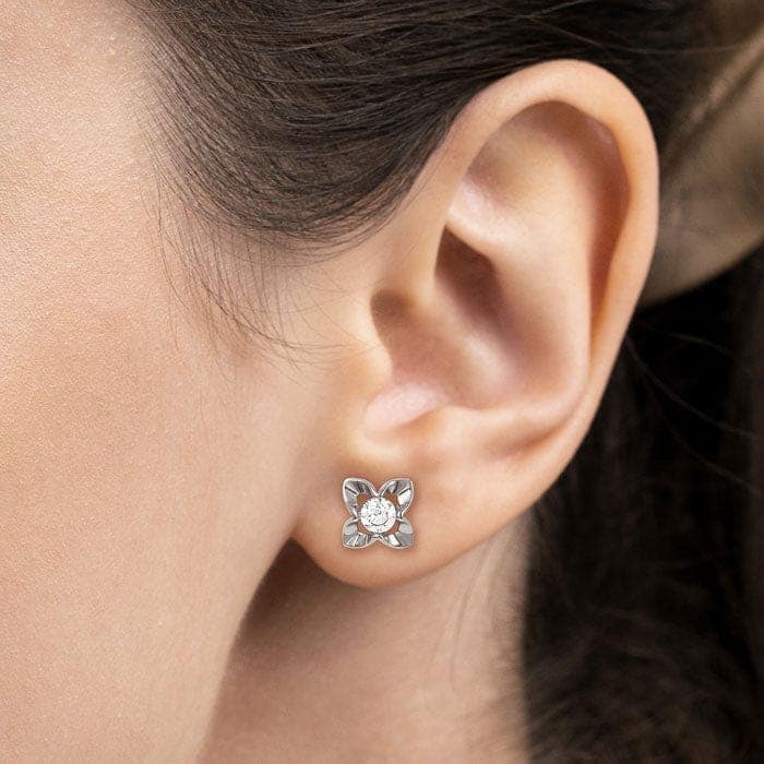 Silver Floral Earrings view 2