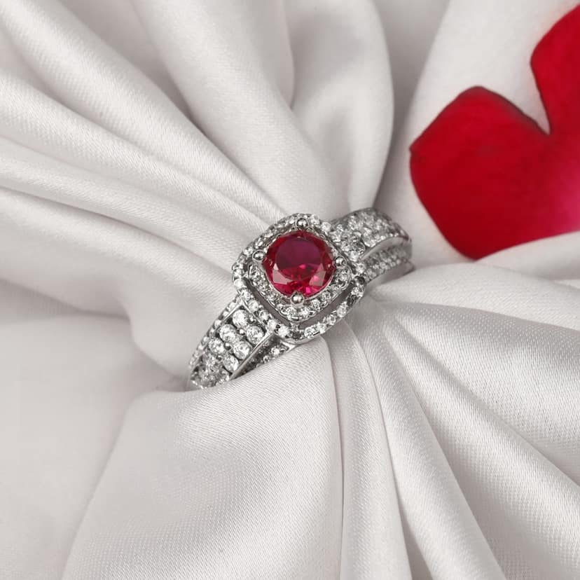 Sterling Silver Pink Gemstone Ring for Women | Halo Design with Cubic Zirconia Accents | Elegant Statement Jewelry I Weight - 5.34 g view 3