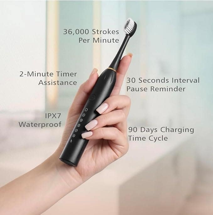 Rechargeable Electric Sonic Toothbrush for Adults with 4 Brush Heads, Multiple Cleaning Modes and USB Charging view 3