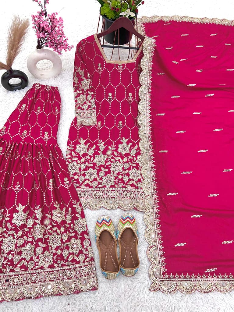 Pink Sharara Suit Set Ready to wear indian salwar kameez Dupatta for women anarkali designer pakistani dresses Festival 3 piece view 5