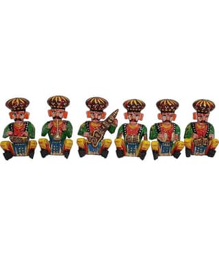 Fashion Bizz Rajasthani Wooden Musician Bawla Decorative Showpiece - 5.4 cm - Pack of 6