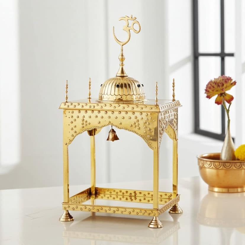 Brass Mandir Temple with Circular Dome ? Decorative Home Temple, Height : 19.8 Inch (FMAS311 D) view 2