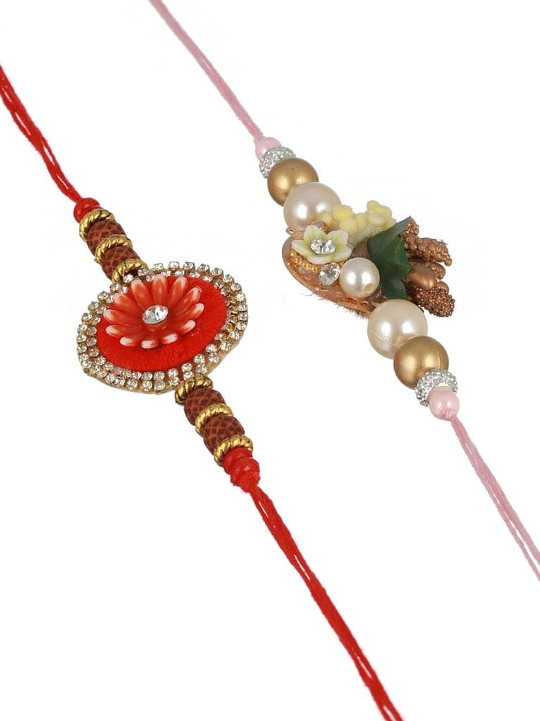 Set Of 2 Kundan & Pearl Beaded Statement Rakhi with Roli Chawal view 3