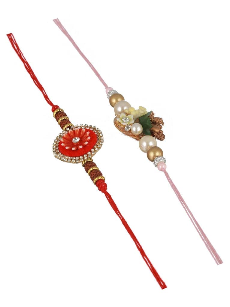 Set Of 2 Kundan & Pearl Beaded Statement Rakhi with Roli Chawal view 4