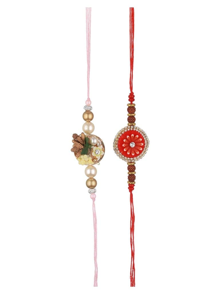 Set Of 2 Kundan & Pearl Beaded Statement Rakhi with Roli Chawal view 5