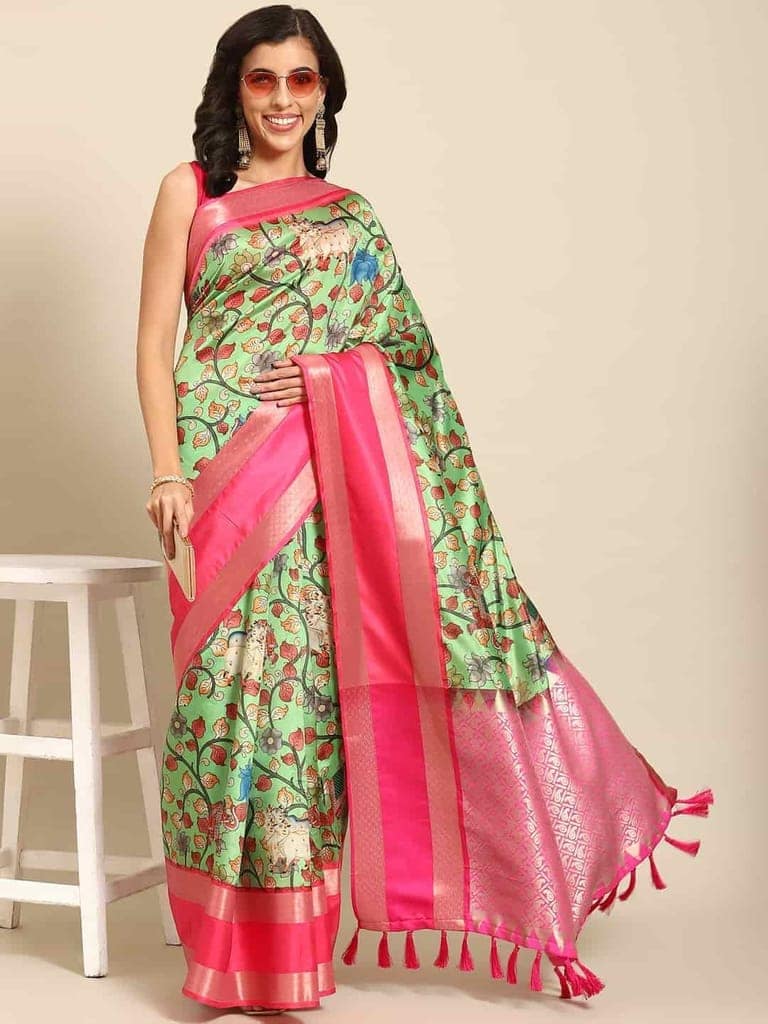 Women's Kalamkari Print with Regal Weave Silk Saree With Unstiched Blouse Piece view 2