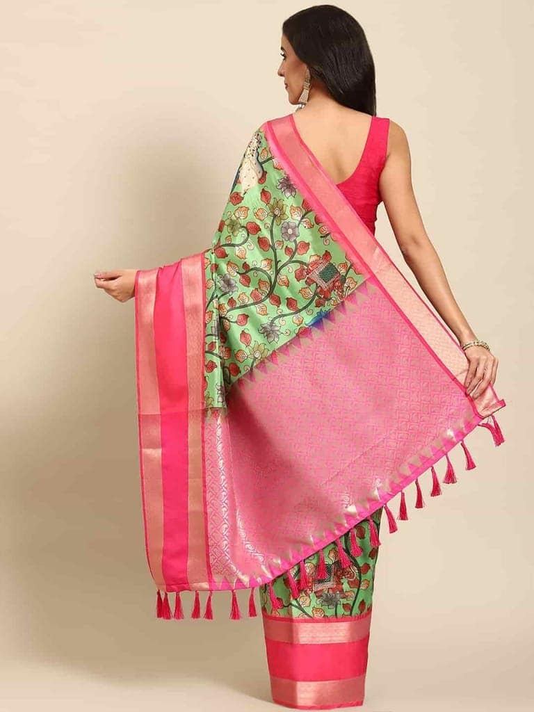 Women's Kalamkari Print with Regal Weave Silk Saree With Unstiched Blouse Piece view 3