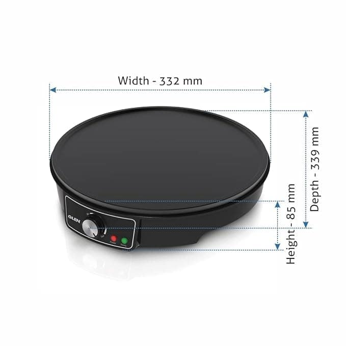 Glen Electric Tawa 1000W | 30cm Non-Stick Griddle | Adjustable Temperature Control | Ideal for Roti, Dosa, Pancake, Chilla, Uttapam, Omelette & more | Power Indicator | Black | 2 Year Warranty view 2