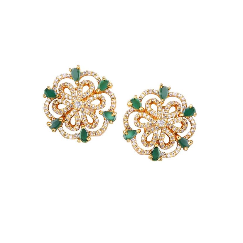 Cardinal American Diamond Green Stone Ring And Earrings Gold Plated view 2