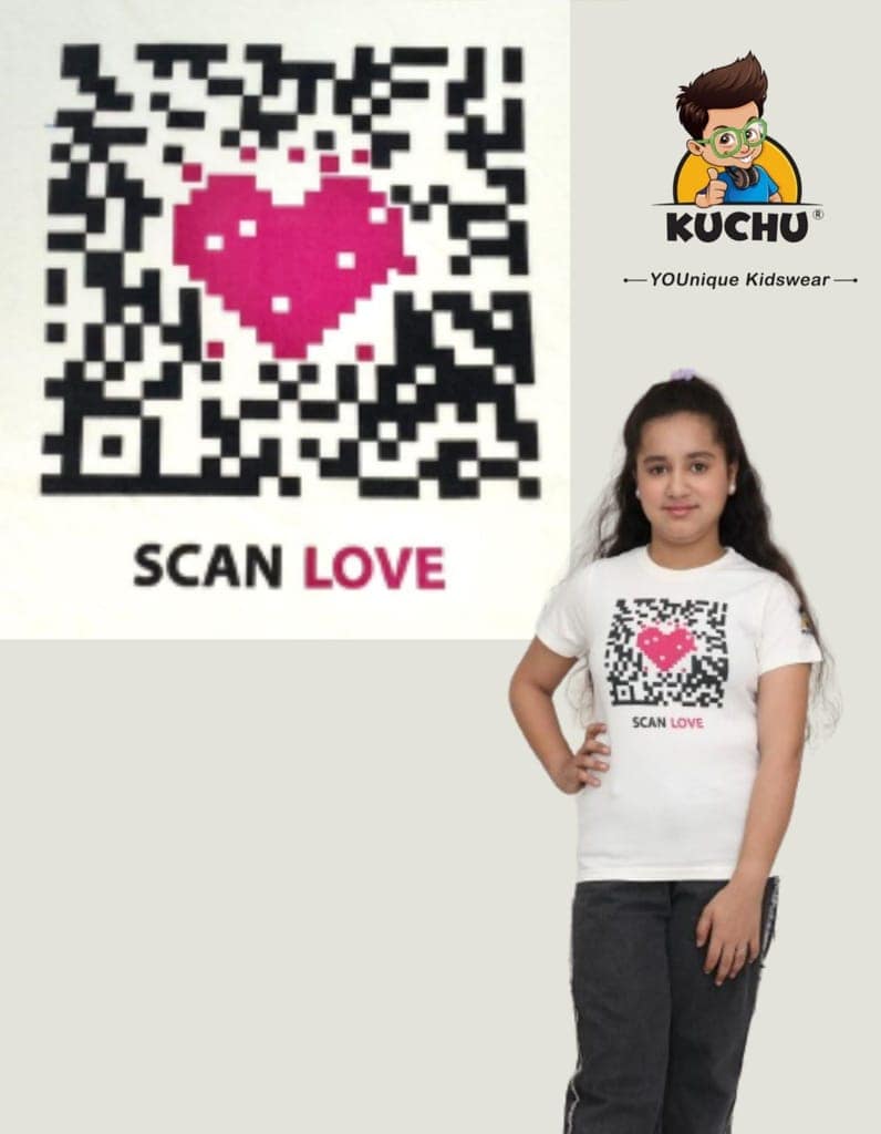 KUCHU Kids T-Shirt with Scan Love Print | Soft Cotton Tee | Lightweight | Skin-Friendly | Everyday Wear | Age 8–9 Years view 5