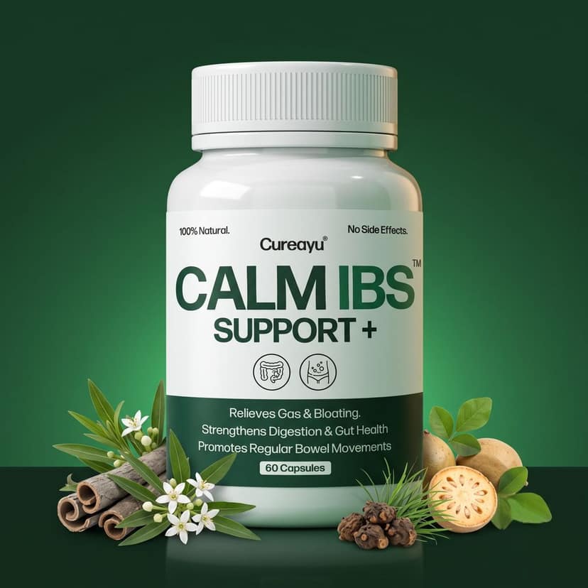 Cureayu Calm IBS Support Capsules | For Digestive & Gut Health | Supports Regular Bowel Movements, Relieves Gas & Bloating