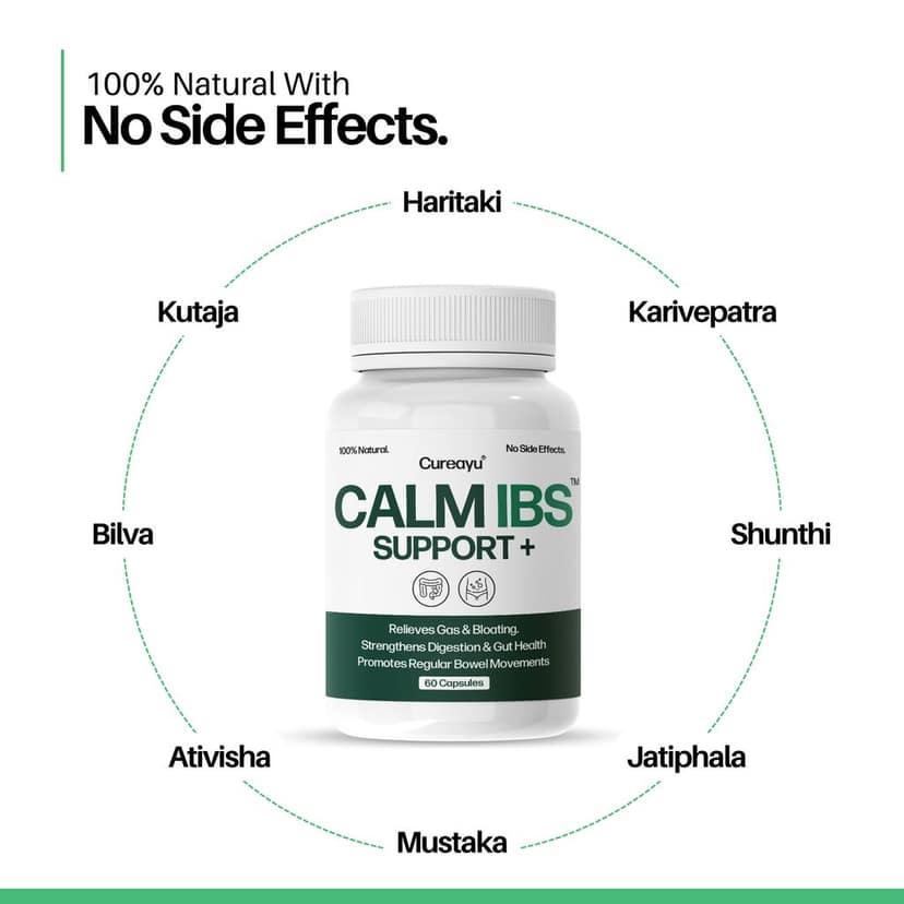 Cureayu Calm IBS Support Capsules | For Digestive & Gut Health | Supports Regular Bowel Movements, Relieves Gas & Bloating view 3