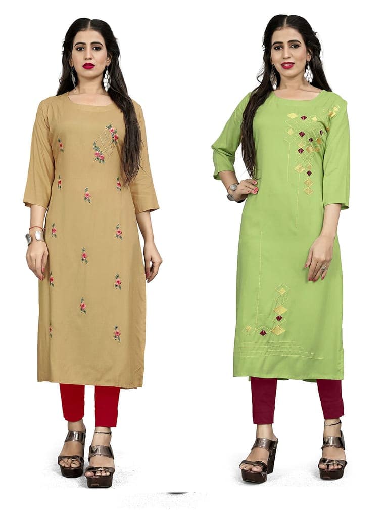 STYLEOO Rayon Embroidered Straight Kurta/kurties for Women and Girls Pack of 2 (M, L, XL, XXL) view 4