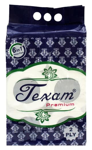 Texam 2 Ply Soft And Highly Absorbent Toilet Tissue Paper | 100% Natural Virgin Cellulose Fiber - Pack of 6 (220 Pulls Per Roll, 1320 Sheets)