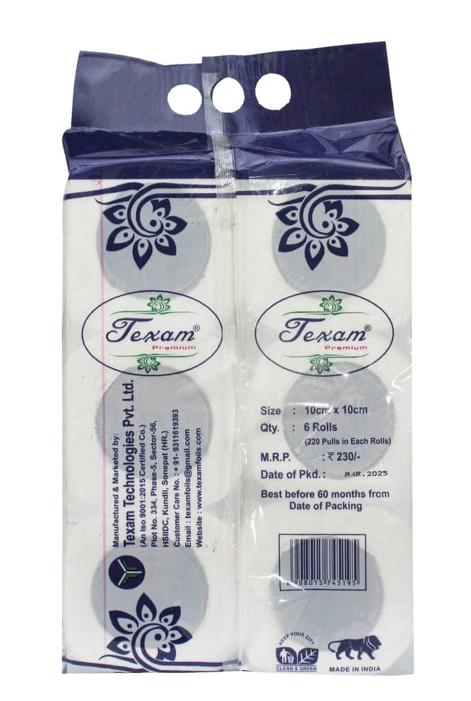 Texam 2 Ply Soft And Highly Absorbent Toilet Tissue Paper | 100% Natural Virgin Cellulose Fiber - Pack of 6 (220 Pulls Per Roll, 1320 Sheets) view 2
