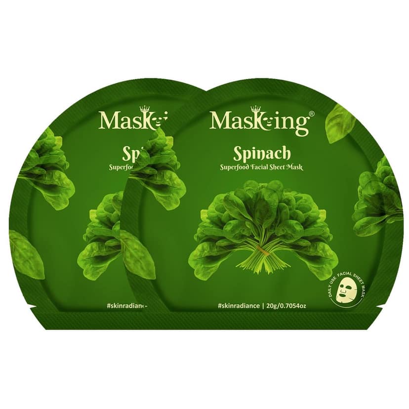 Superfood Spinach facial sheet mask for glowing Skin and Hydrating, Pack of 2