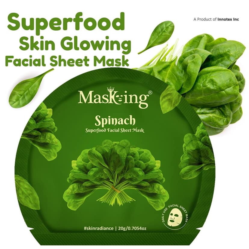 Superfood Spinach facial sheet mask for glowing Skin and Hydrating, Pack of 2 view 2