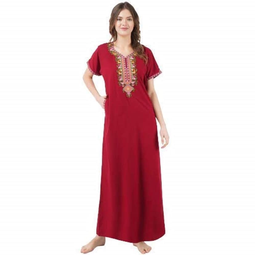 KOI SLEEPWEAR Women's Cotton Blend Embroidered Maxi Nightgown view 7