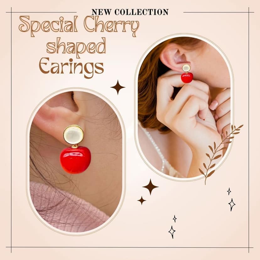 Jewelryklub Red Cherry Earrings with Pearl Accents For Women & Girls - Design 3 view 4